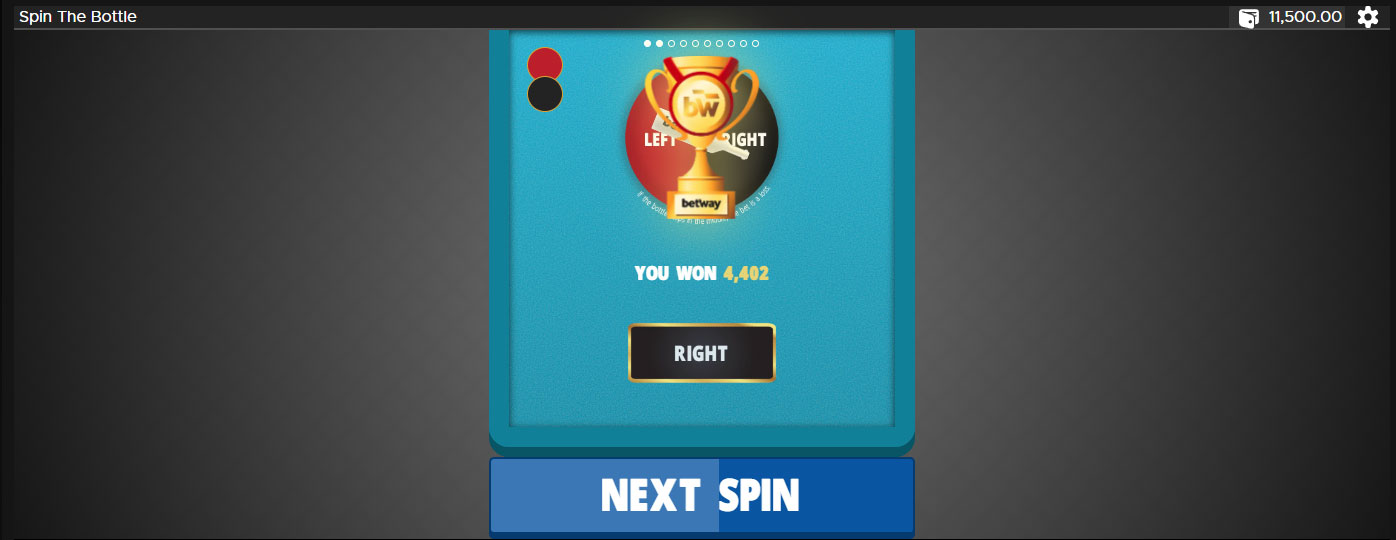 betway spin the bottle game interface