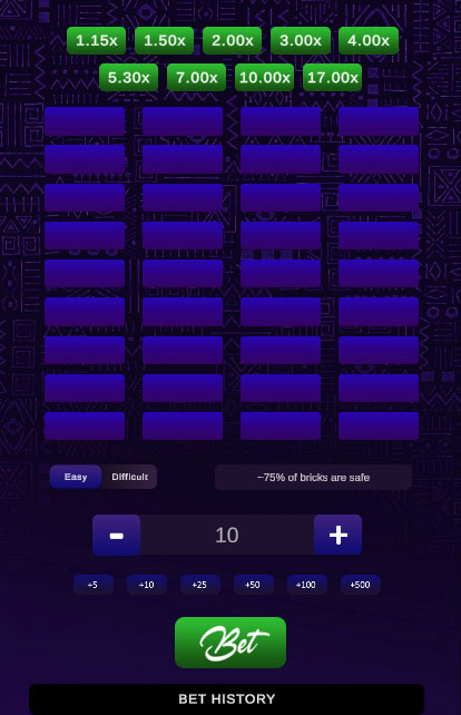 Mines casino game on Betway with safe tiles and mines highlighted