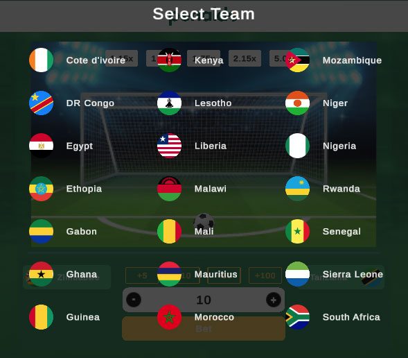 Penaldo free kick game interface showing goal target and scoring meter on Betway