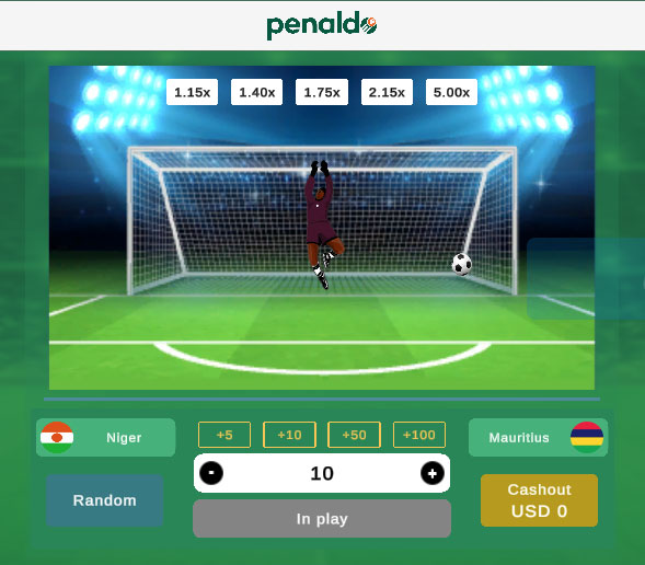 Playing Penaldo on mobile device with aiming and scoring interface